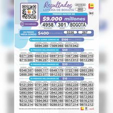 Seco Bogotá 2693, lotería de colombia, ultimo sorteo de la lotería lotería de Bogotá, secos en linea, premios y secos de la lotería de Bogotá