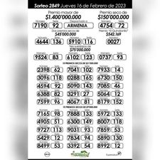 Seco Quindio drawingNumber 2849, lotería de colombia, ultimo sorteo de la lotería lotería del quindio, secos en linea, premios y secos de la lotería del Quindio