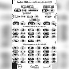 Seco Quindio drawingNumber 2868, lotería de colombia, ultimo sorteo de la lotería lotería del quindio, secos en linea, premios y secos de la lotería del Quindio