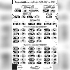 Seco Quindio drawingNumber 2884, lotería de colombia, ultimo sorteo de la lotería lotería del quindio, secos en linea, premios y secos de la lotería del Quindio